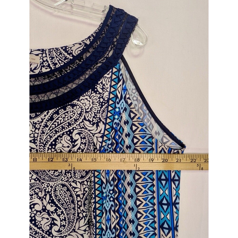 Db Dressbarn Womens Sleeveless Midi Dress Blue White Paisley Geometric Size 16 - Picture 4 of 8